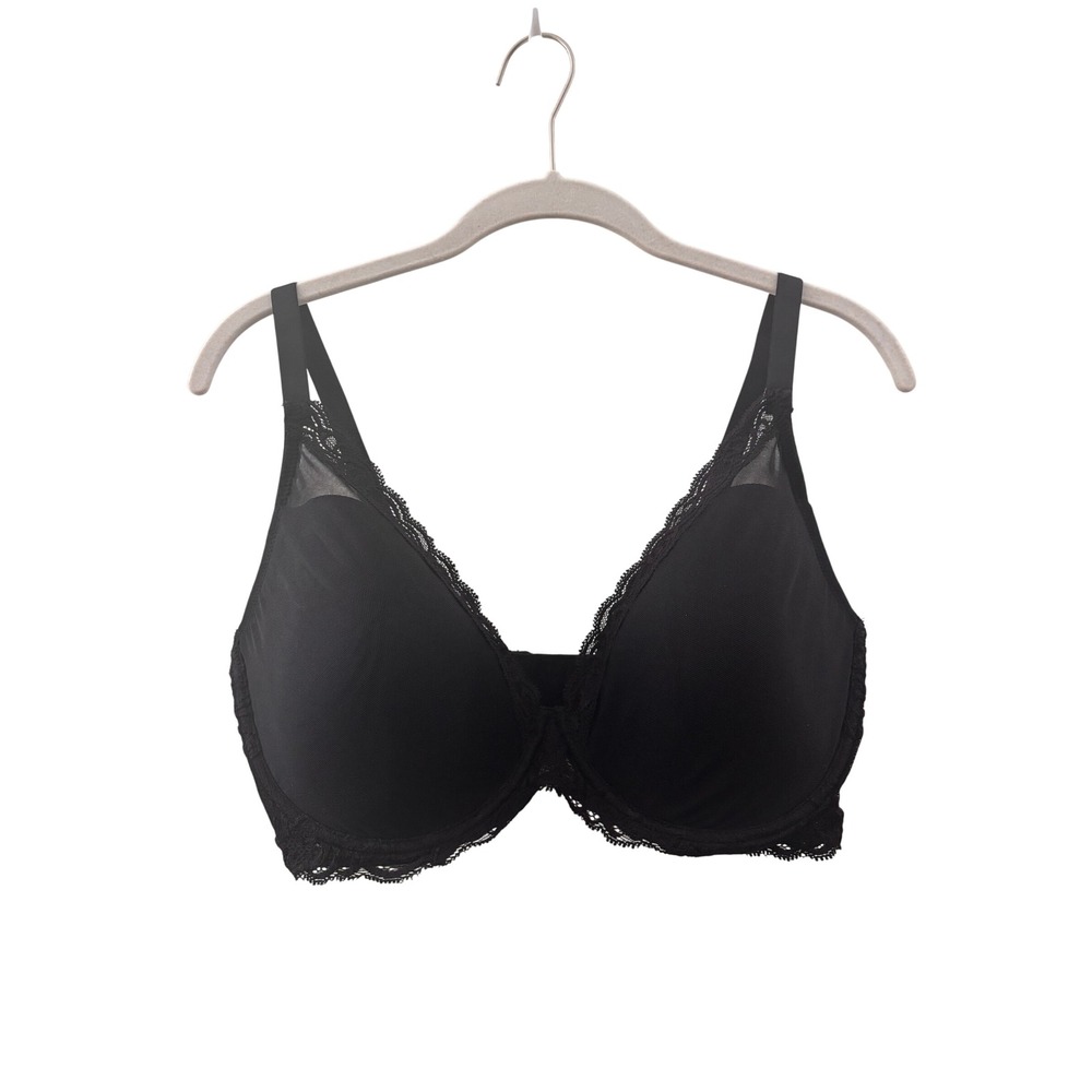 Lace Trim Mesh Overlay ThirdLove Underwire Bra Gold Hardware 34D Black